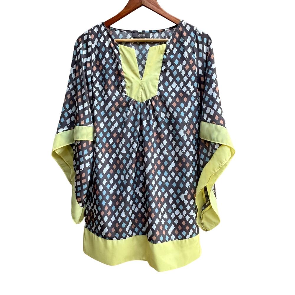 Umgee USA Boho Tunic Top Women Small Geometric Print Dolman Sleeve Flowy Blouse